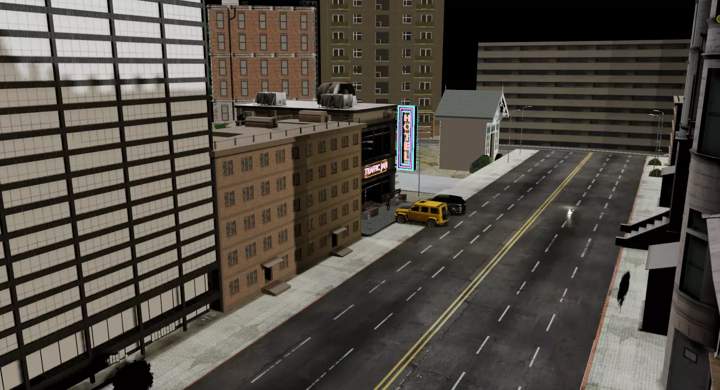 Created small city with animations and characters Free 3D model