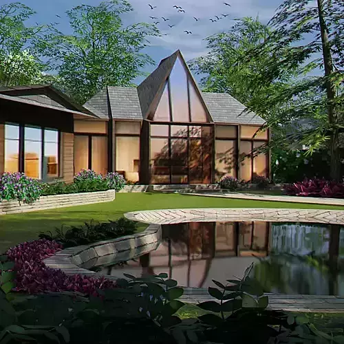 Home and Lake Garden Scape