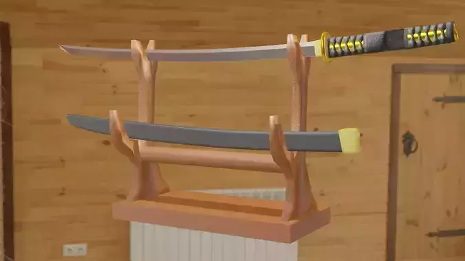 Katana and table low-poly