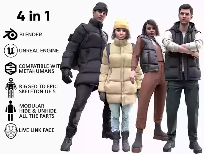 Mens and Womens Winter and Autumn Outfits 3D Model Collection