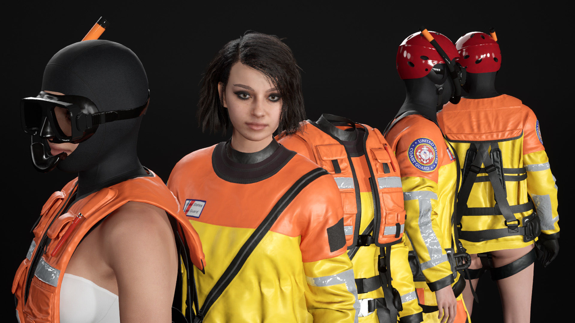 Mens ans Womens Firefighers and Rescuers 3D Model Collection_38