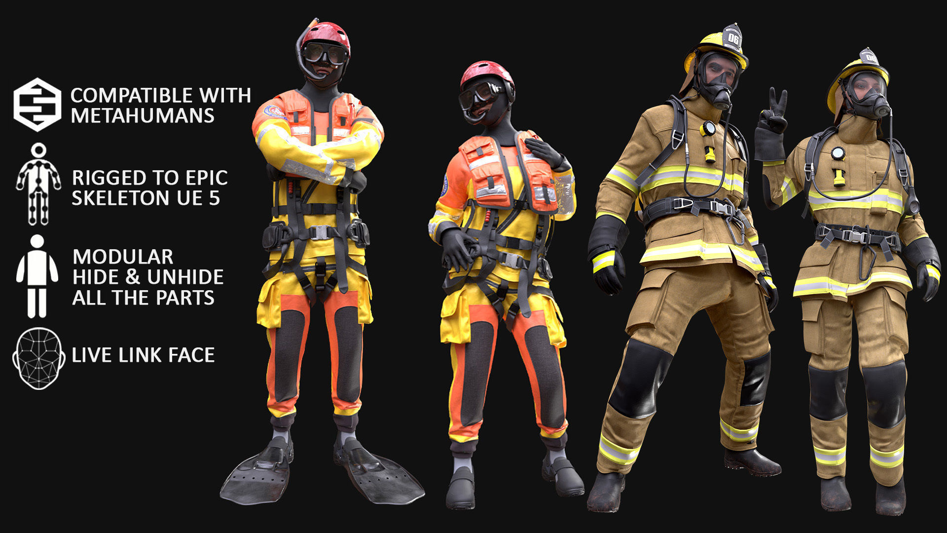 Mens ans Womens Firefighers and Rescuers 3D Model Collection_7
