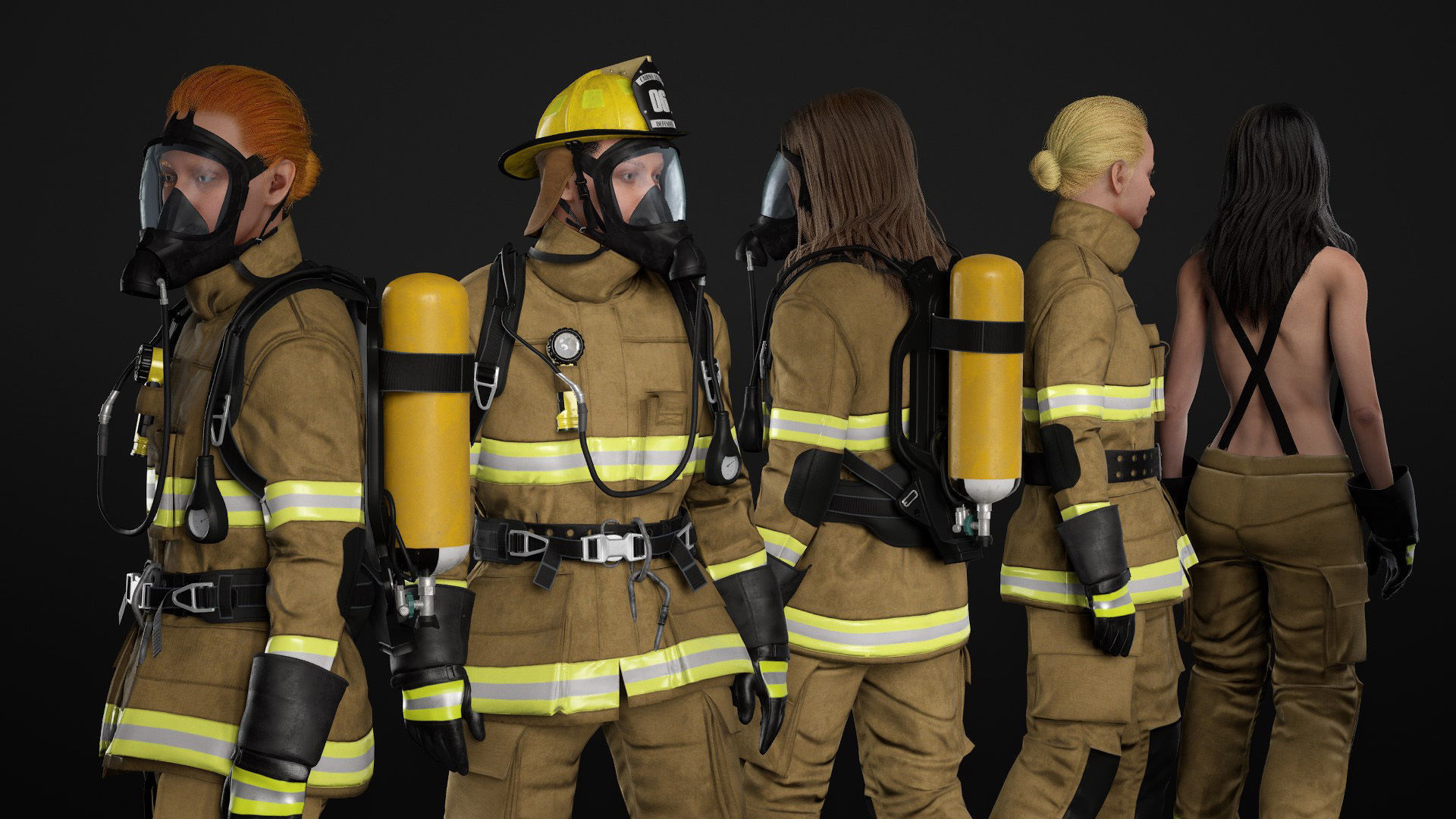Mens ans Womens Firefighers and Rescuers 3D Model Collection_49