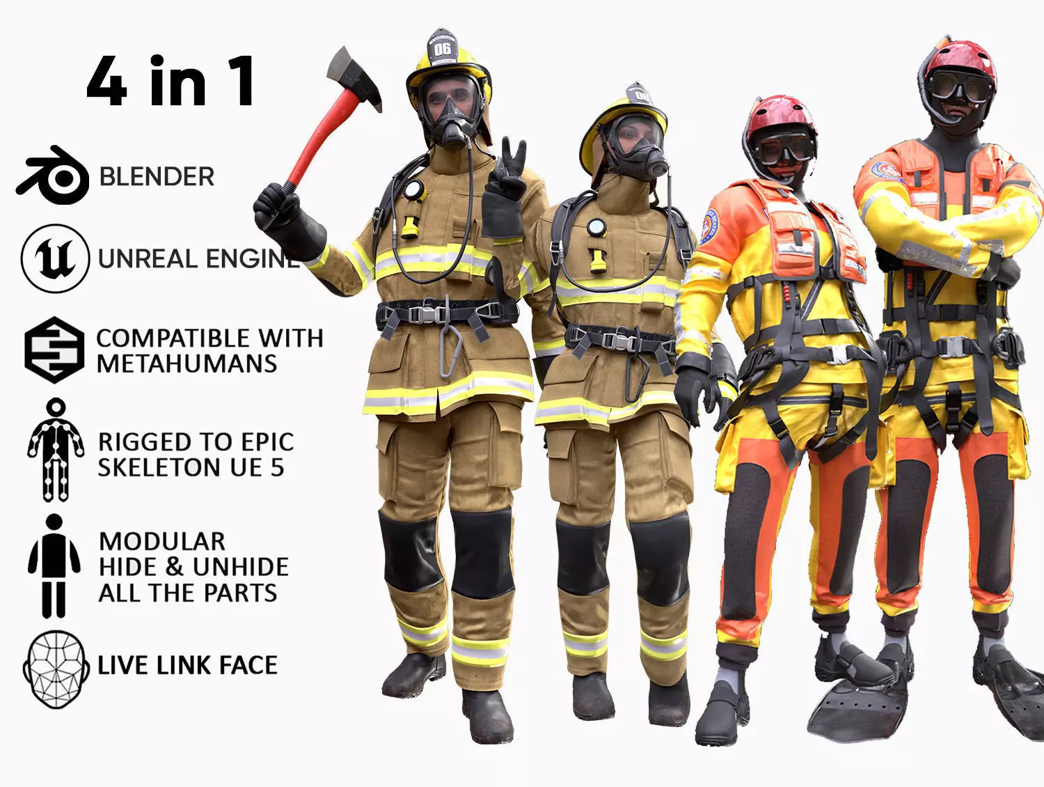 Mens ans Womens Firefighers and Rescuers 3D Model Collection_0