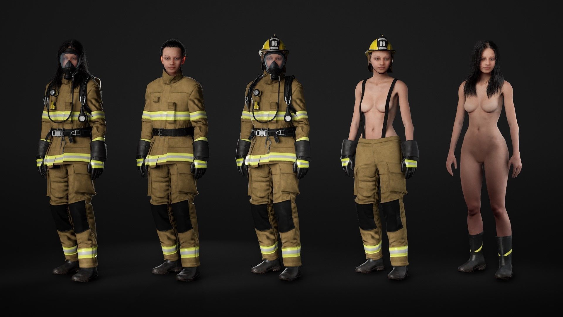 Mens ans Womens Firefighers and Rescuers 3D Model Collection_48