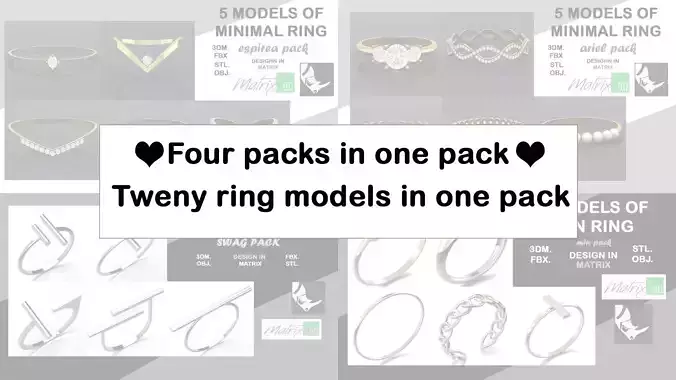 FOUR PACK IN  ONE PACK TWENY RING MODELS IN ONE PACK 3D print model