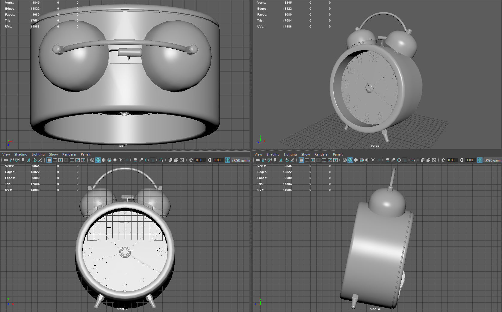 Analog Alarm Clock Low-poly 3D model_10