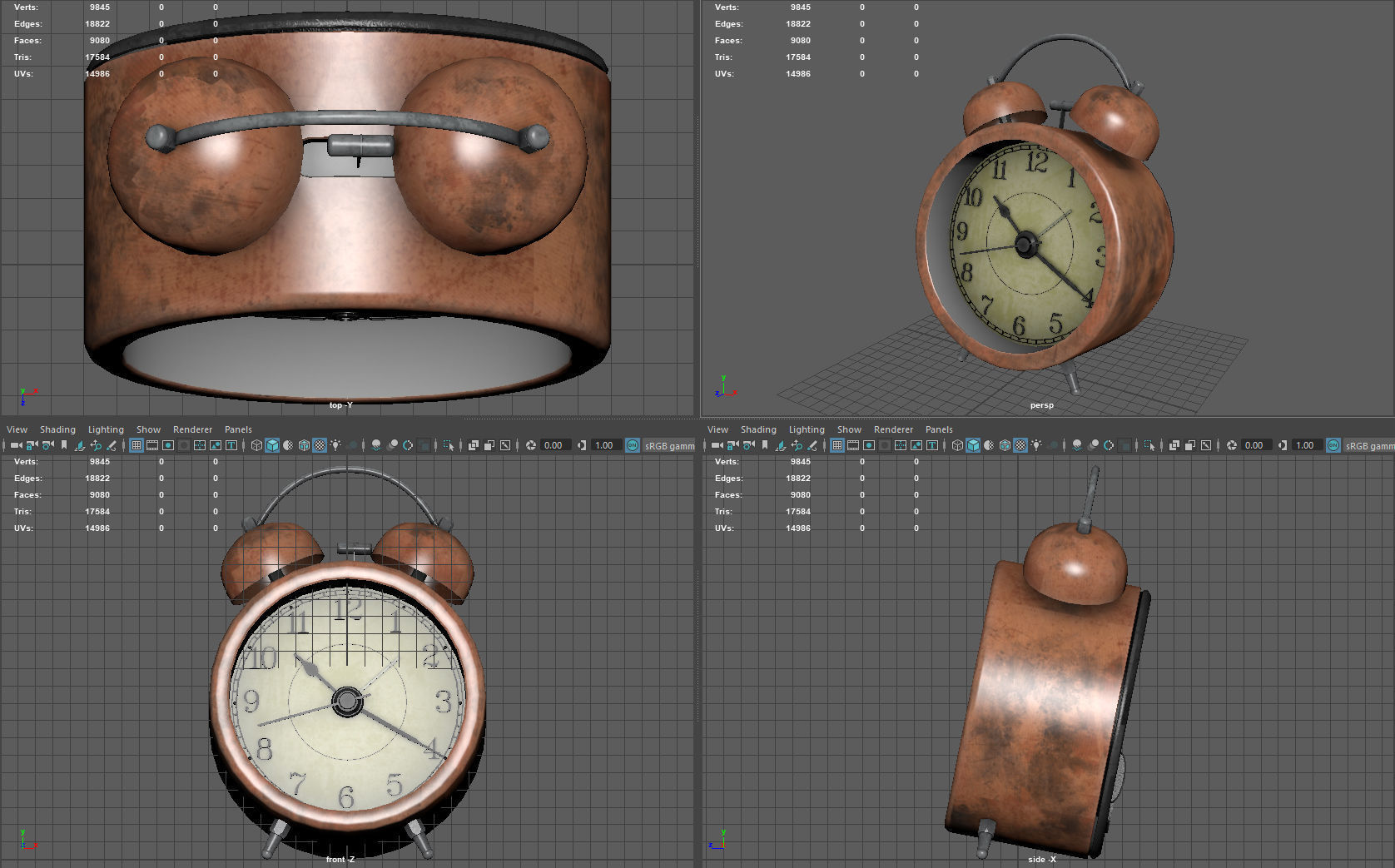 Analog Alarm Clock Low-poly 3D model_9