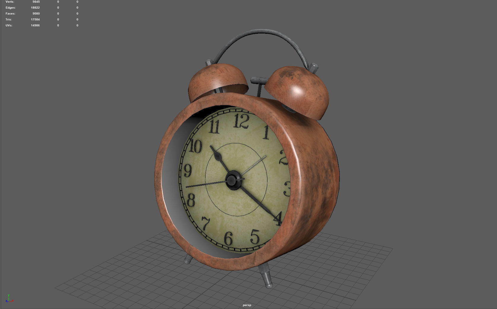 Analog Alarm Clock Low-poly 3D model_6
