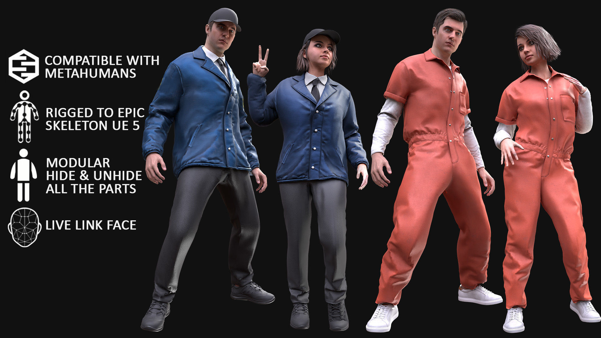 Mens and Womens Prisoner and Agent outfits 3D Model Collection_8