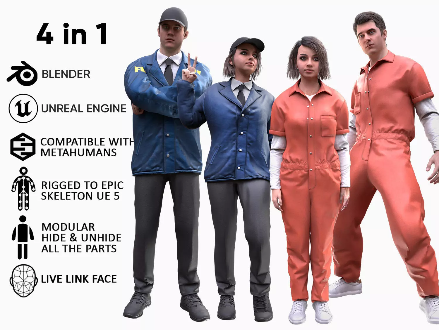 Mens and Womens Prisoner and Agent outfits 3D Model Collection_0