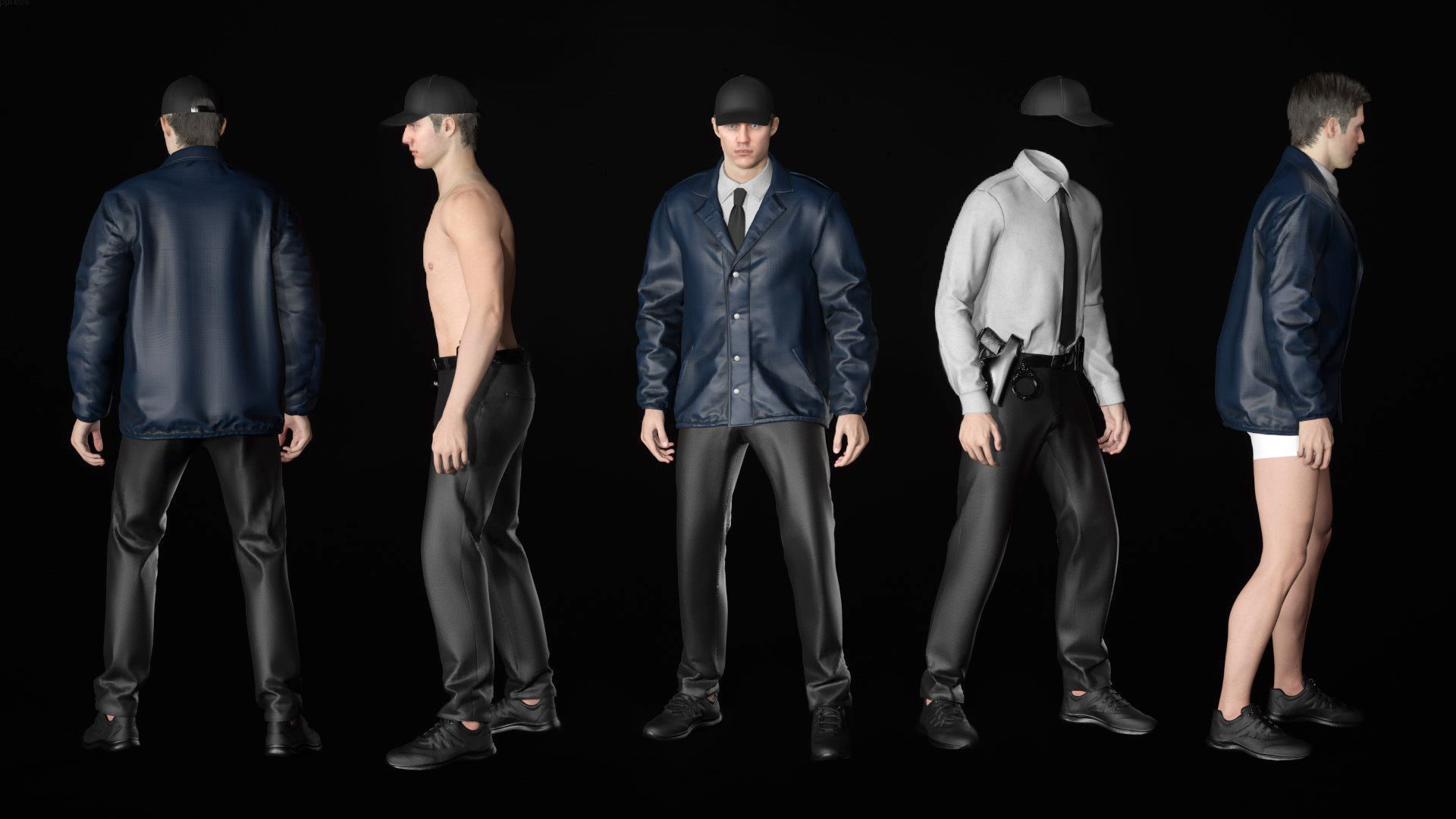 Mens and Womens Prisoner and Agent outfits 3D Model Collection_55