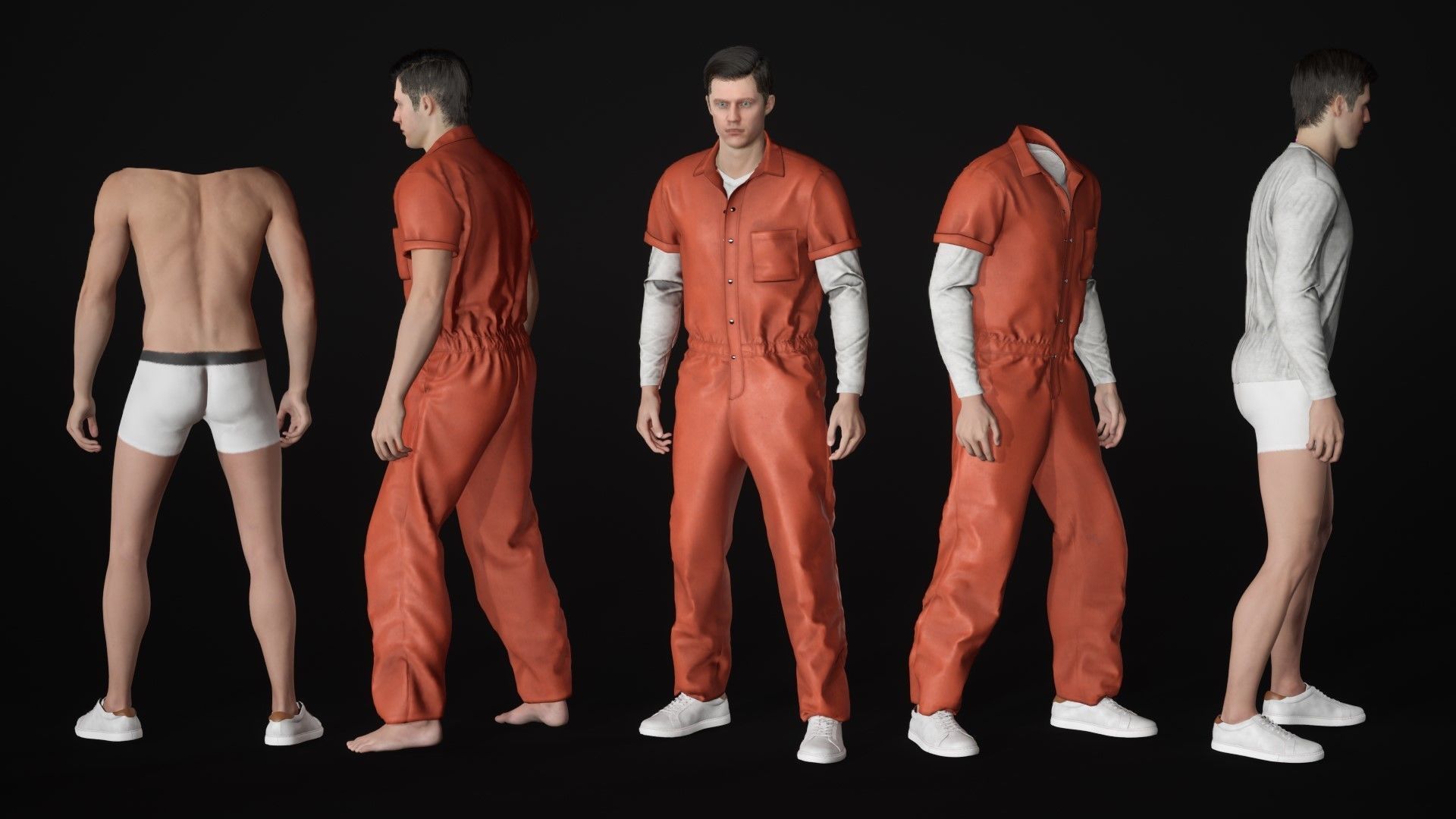 Mens and Womens Prisoner and Agent outfits 3D Model Collection_46
