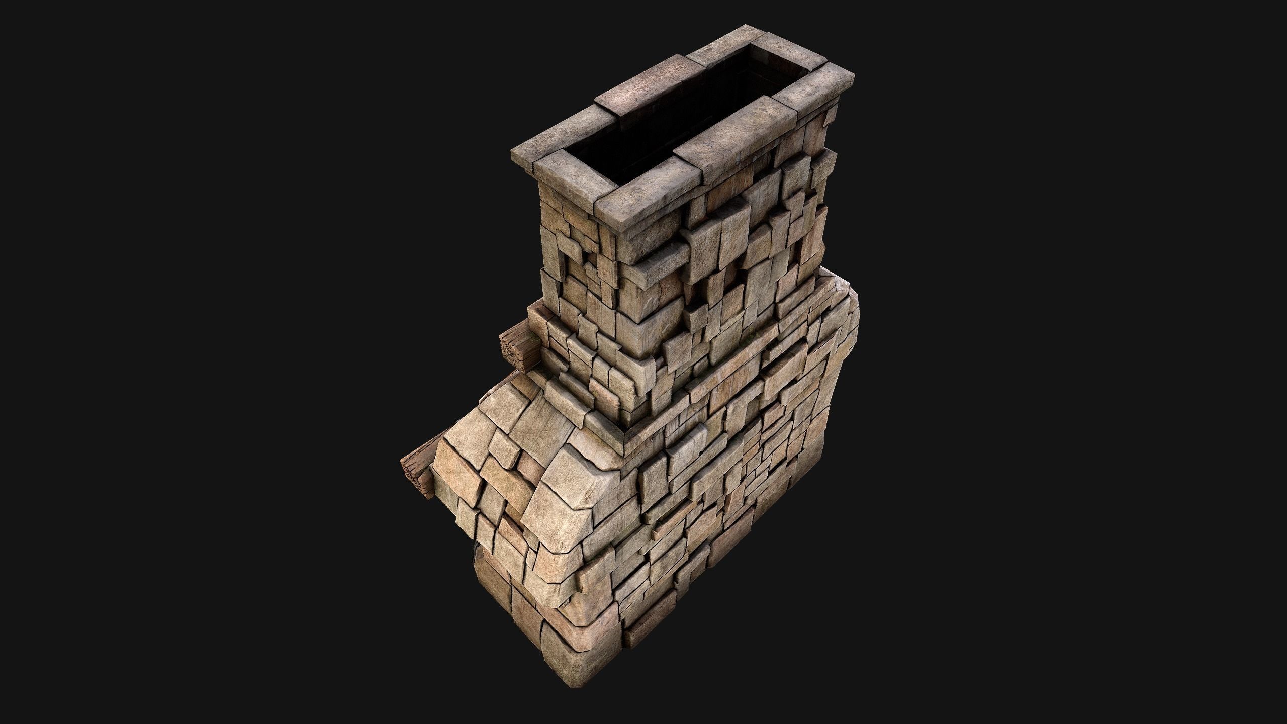 Medieval Fireplace Chimney Low-poly 3D model_32