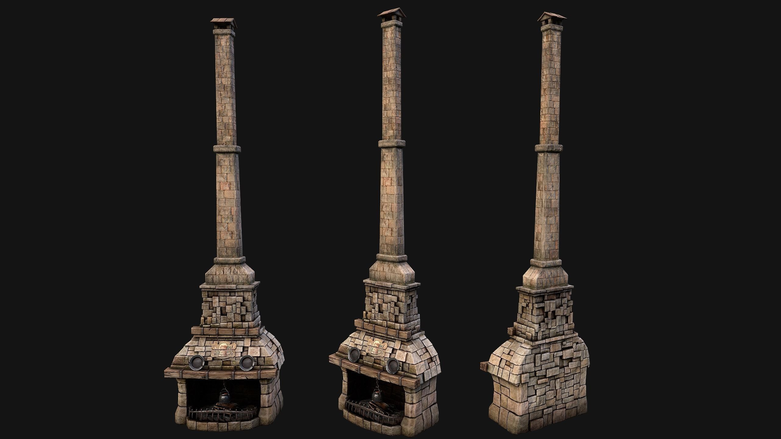 Medieval Fireplace Chimney Low-poly 3D model_18