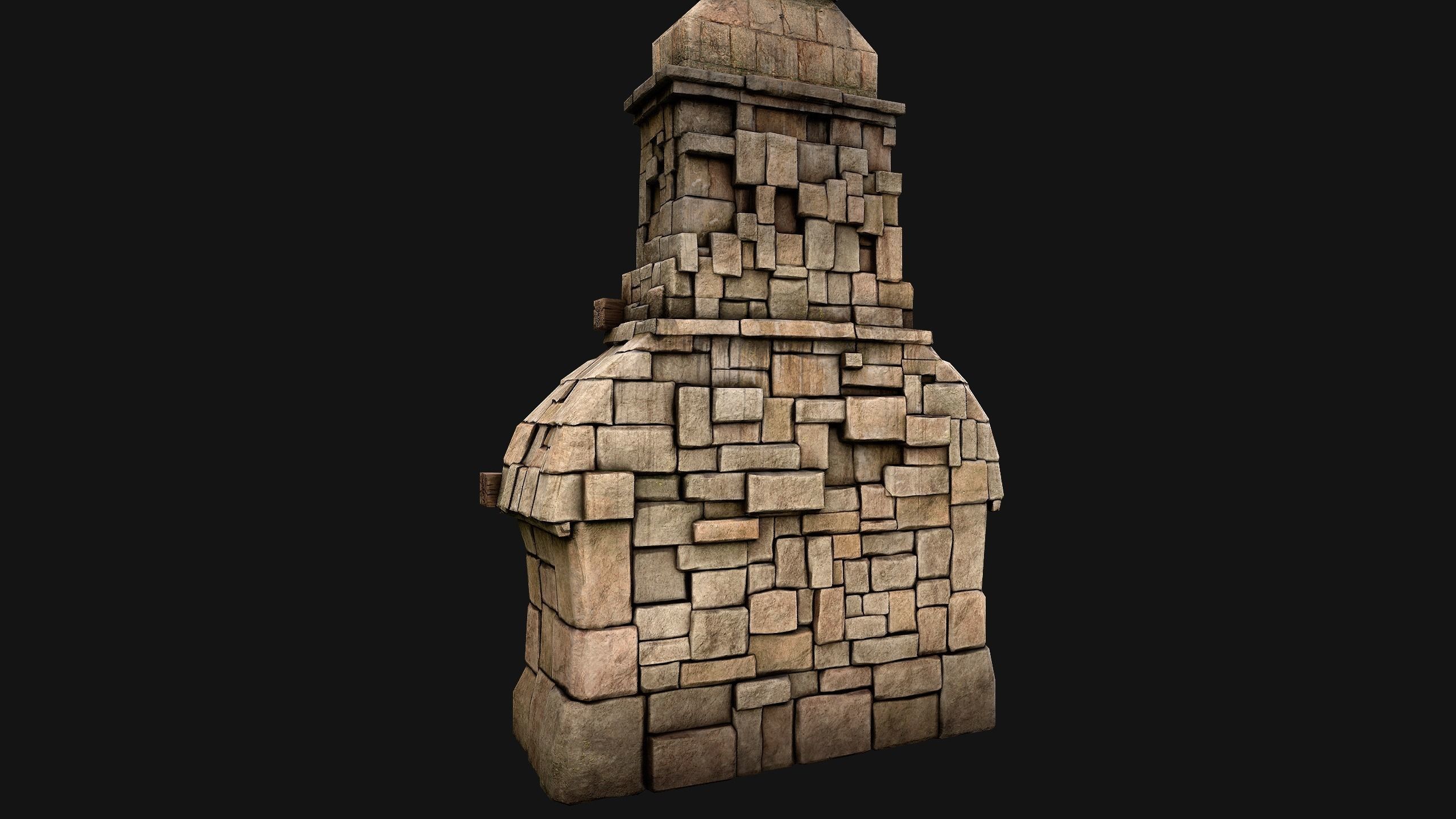 Medieval Fireplace Chimney Low-poly 3D model_12
