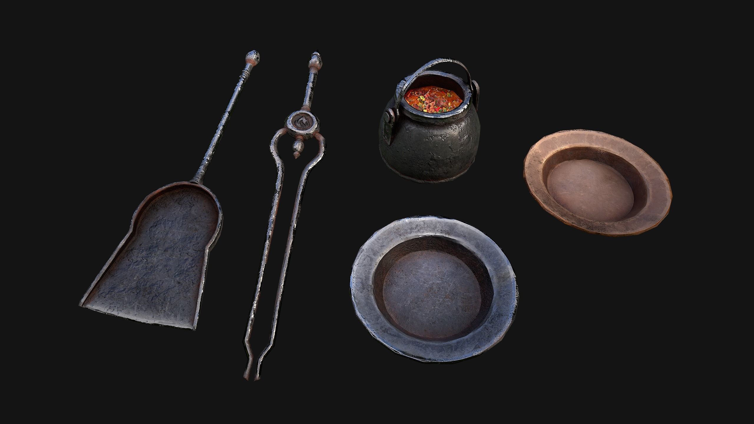 Medieval Fireplace Chimney Low-poly 3D model_6