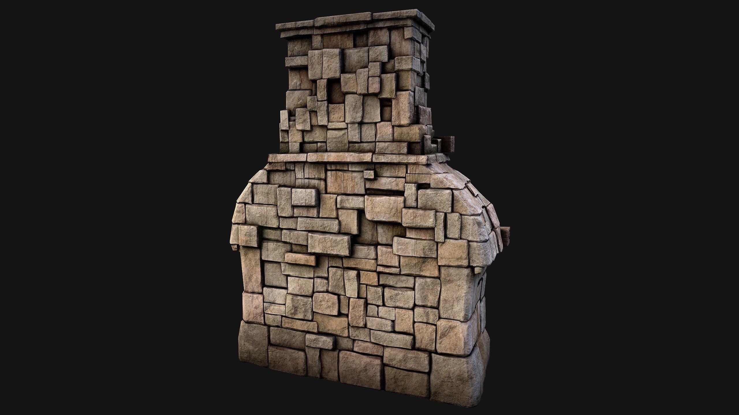 Medieval Fireplace Chimney Low-poly 3D model_37