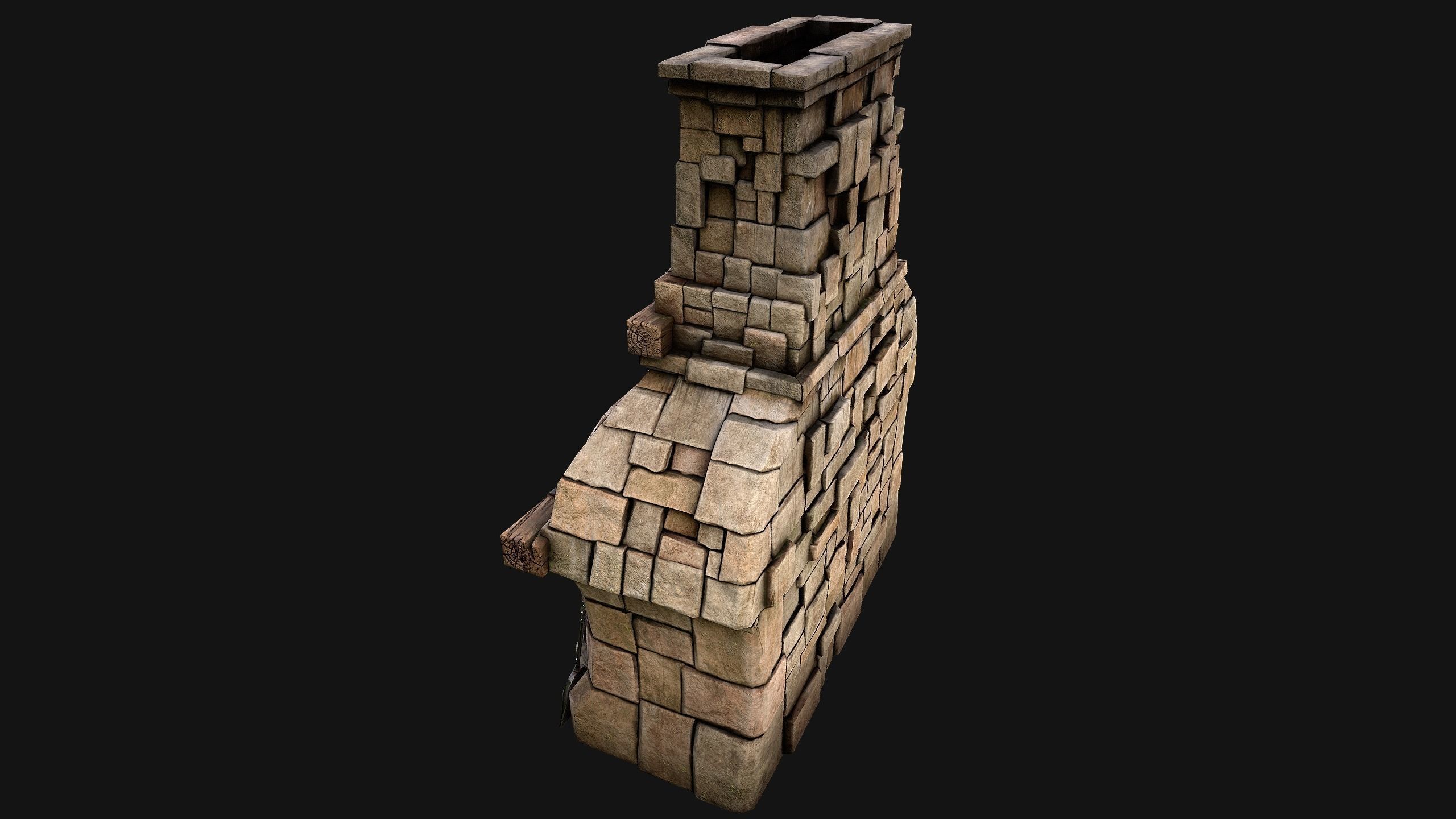 Medieval Fireplace Chimney Low-poly 3D model_31
