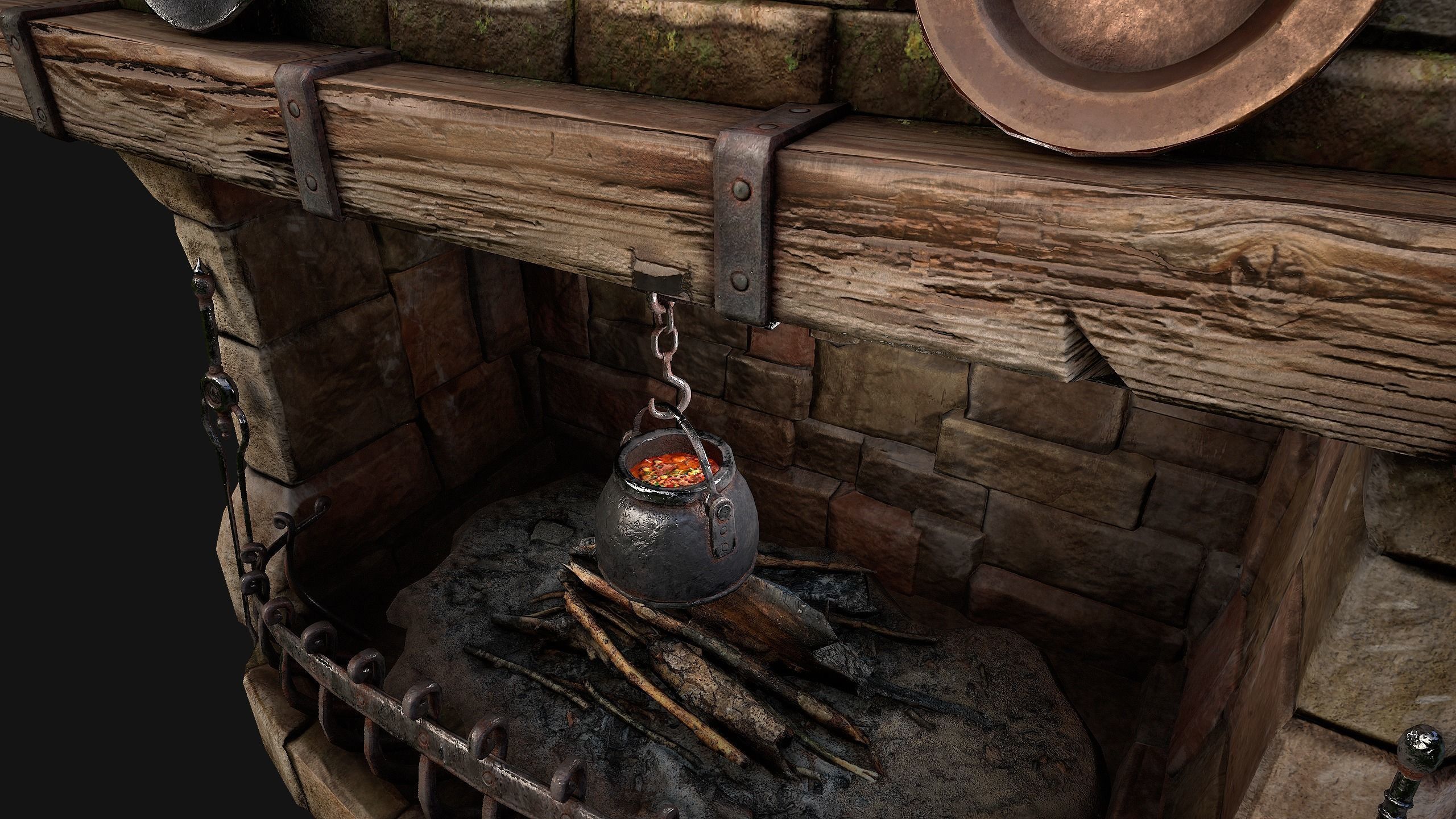 Medieval Fireplace Chimney Low-poly 3D model_45