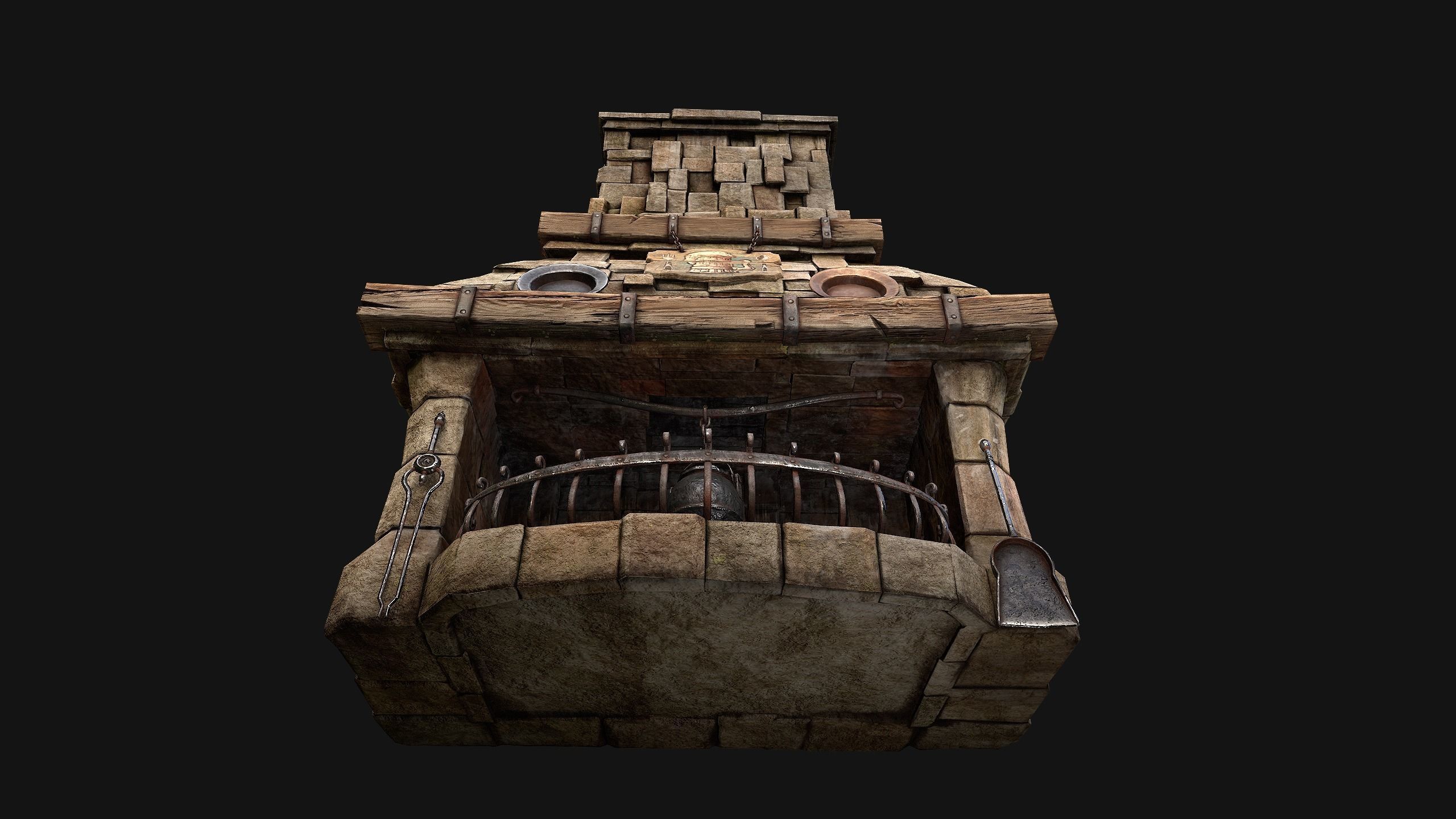Medieval Fireplace Chimney Low-poly 3D model_41