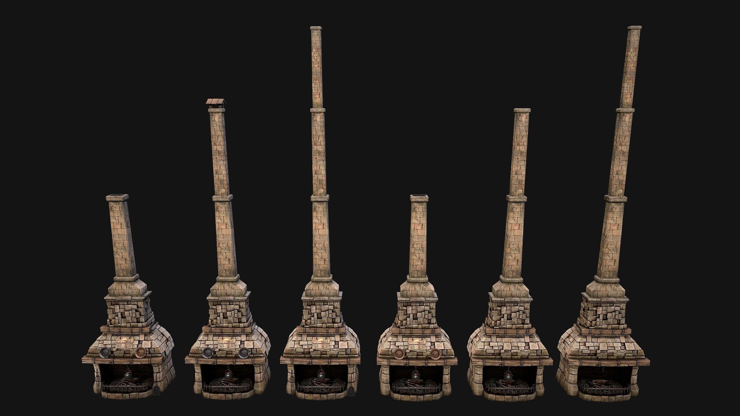 Medieval Fireplace Chimney Low-poly 3D model_4