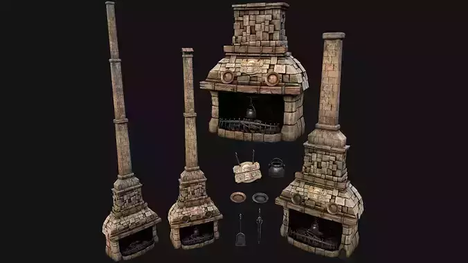 Medieval Fireplace Chimney Low-poly 3D model