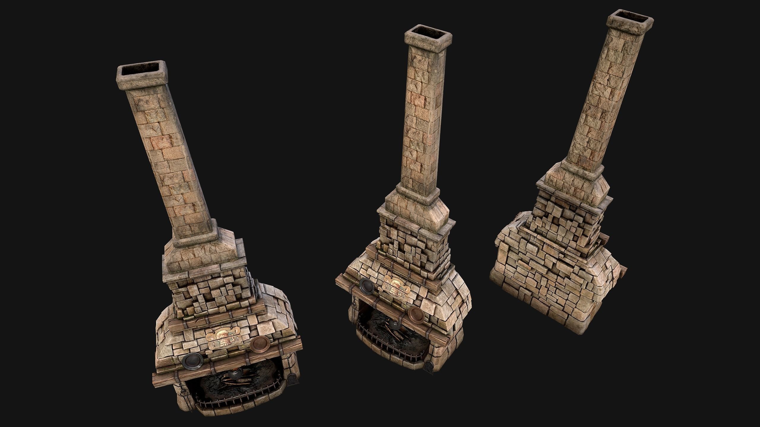 Medieval Fireplace Chimney Low-poly 3D model_20