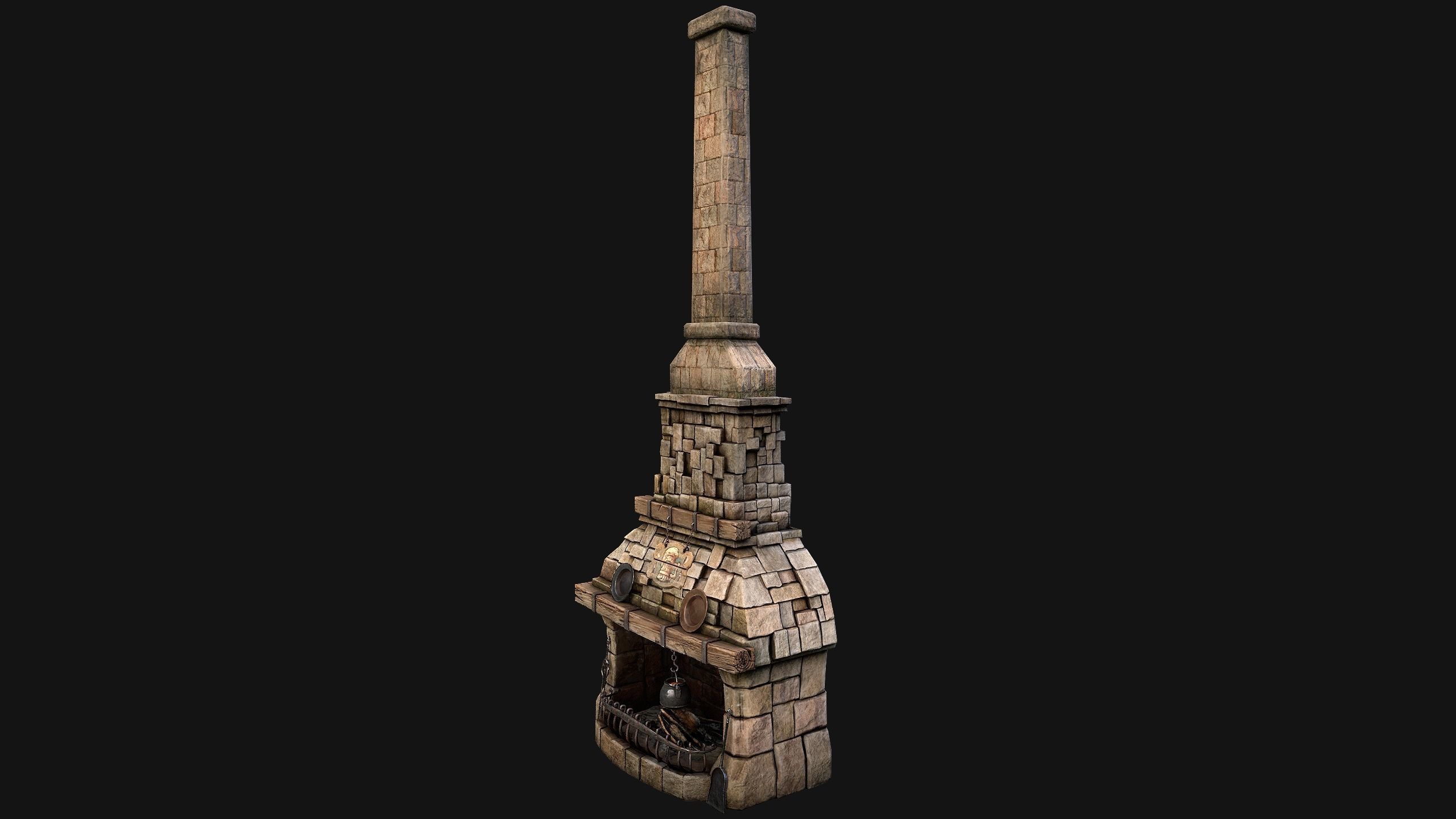 Medieval Fireplace Chimney Low-poly 3D model_15
