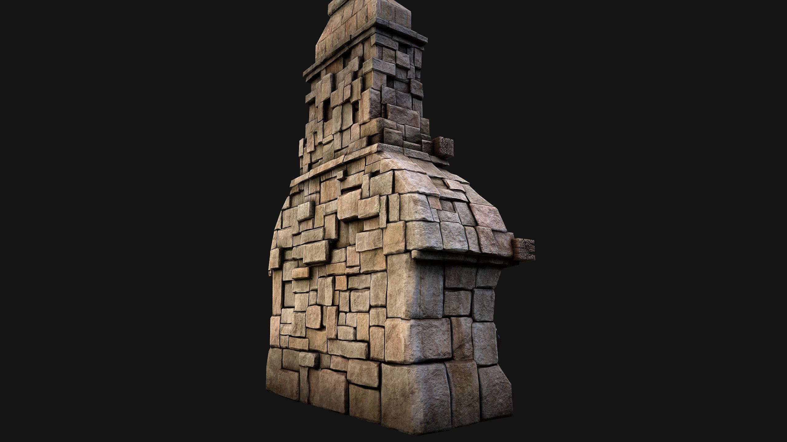 Medieval Fireplace Chimney Low-poly 3D model_10