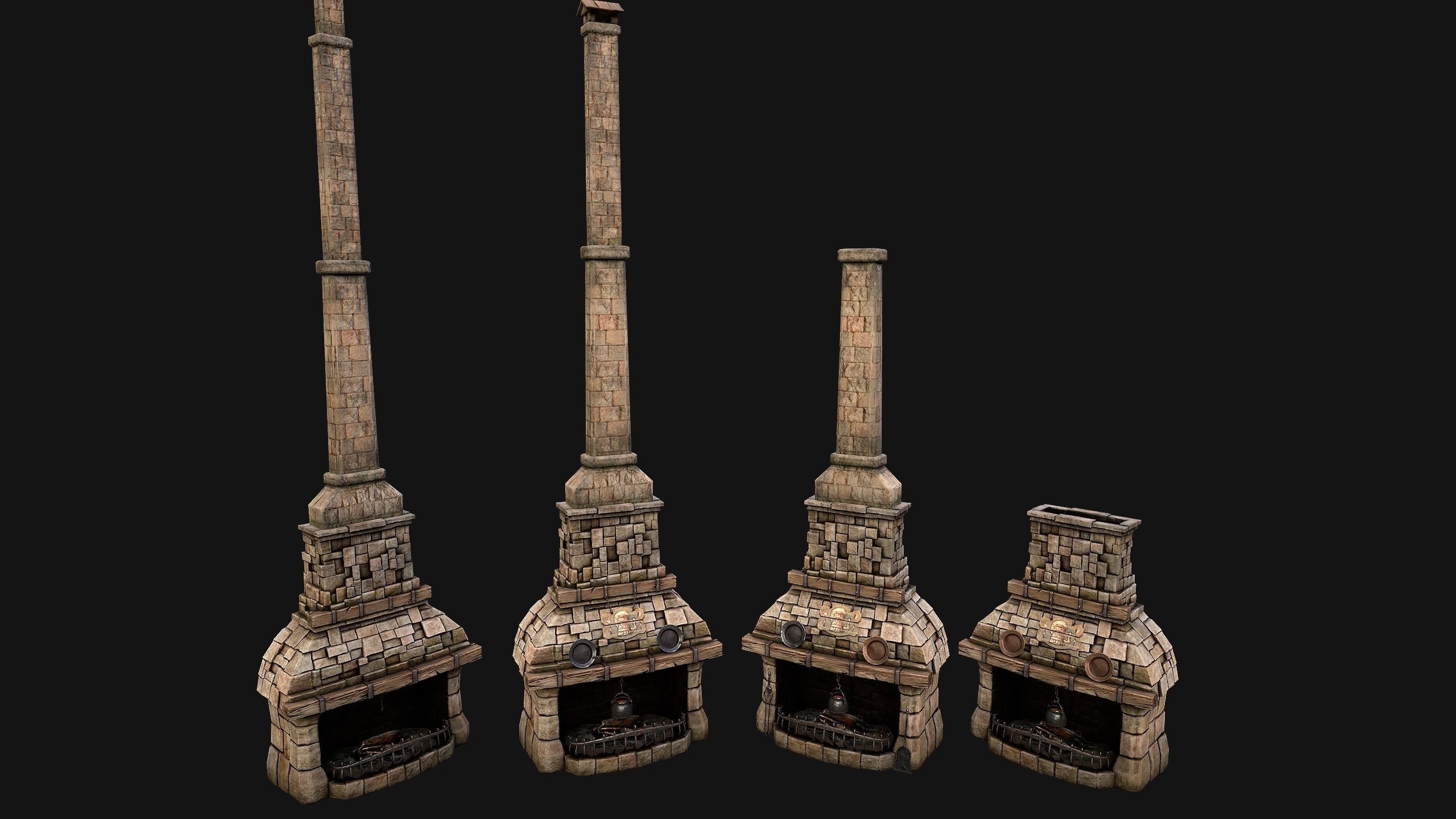Medieval Fireplace Chimney Low-poly 3D model_21