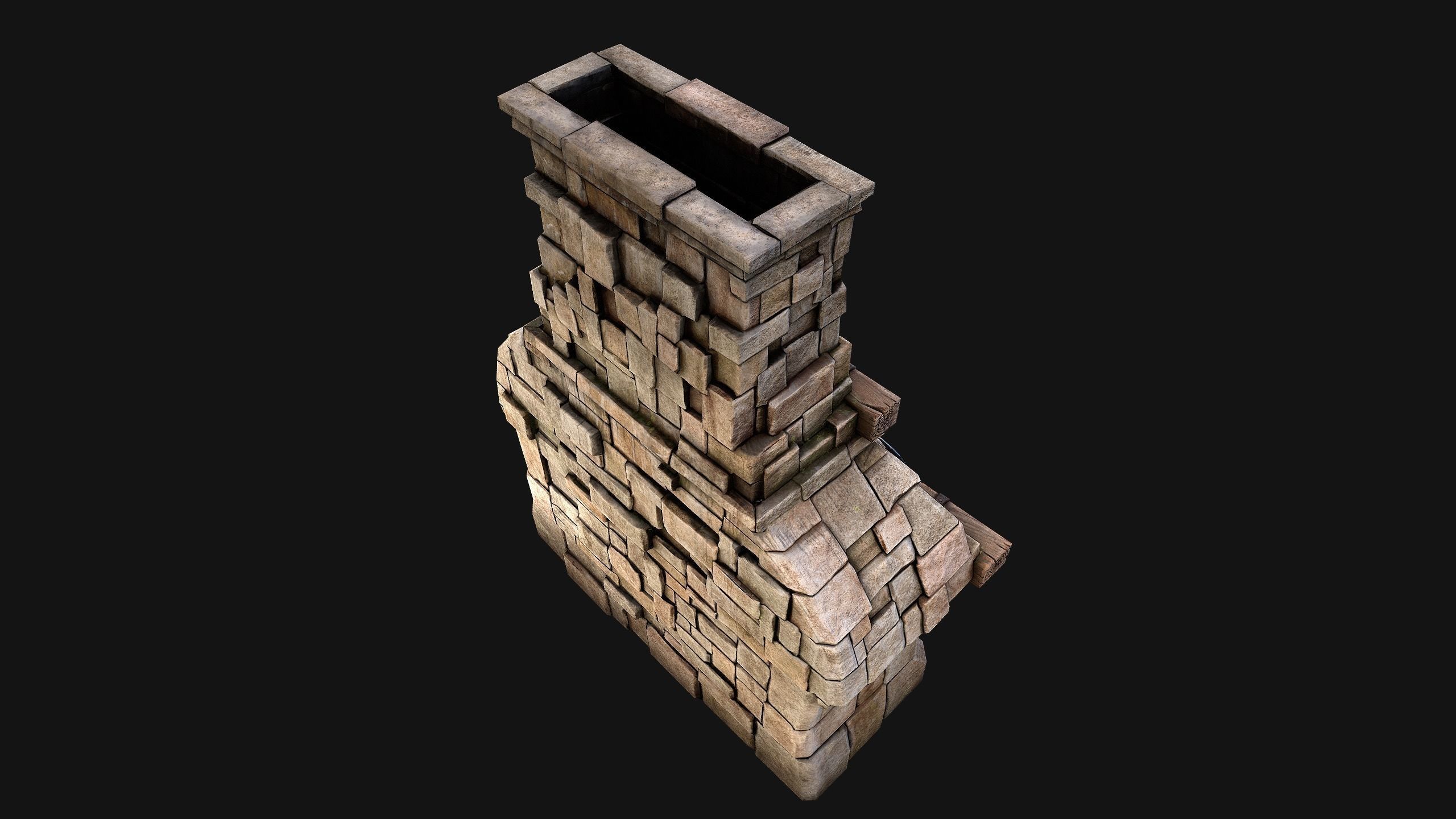 Medieval Fireplace Chimney Low-poly 3D model_28