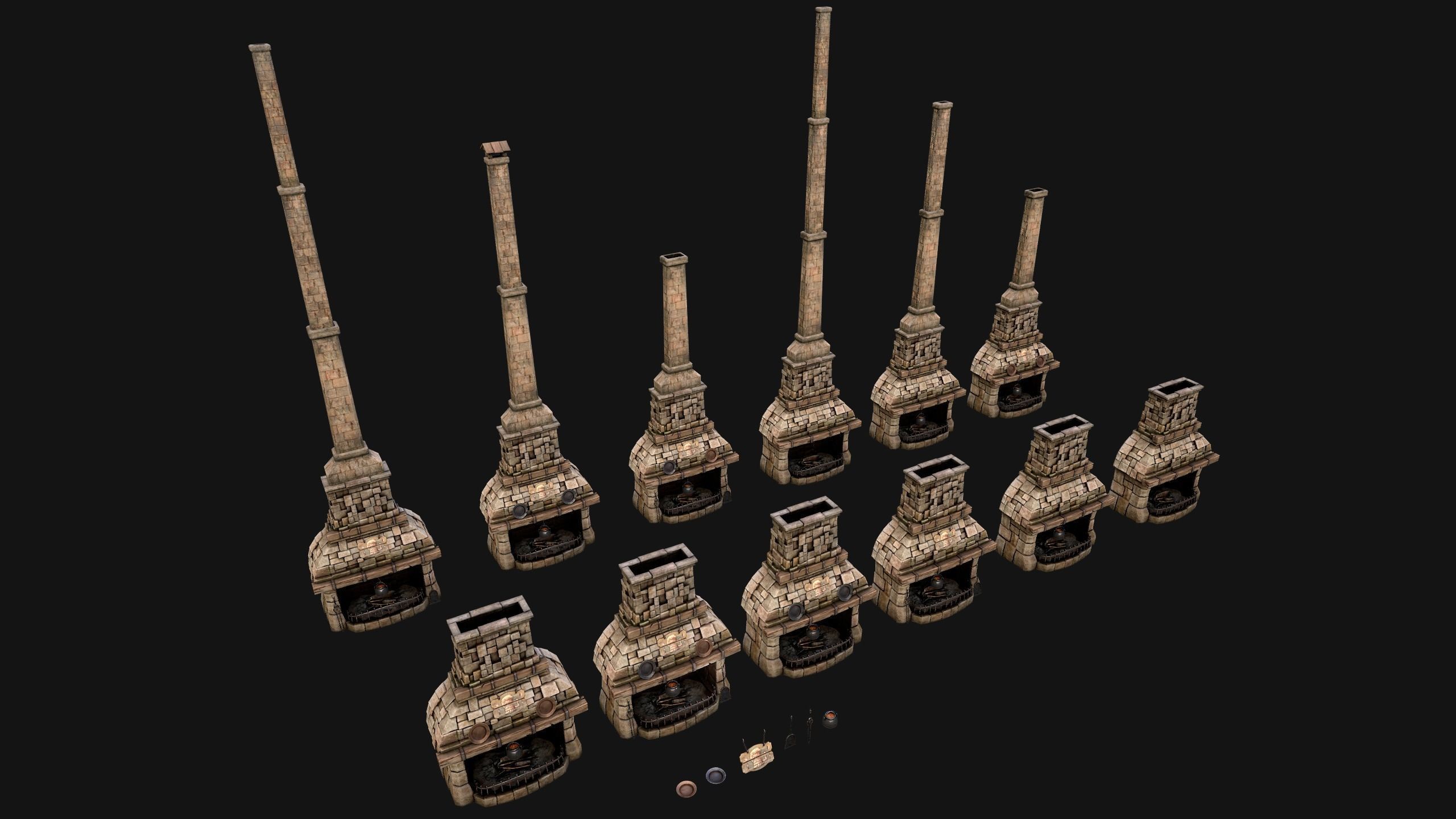 Medieval Fireplace Chimney Low-poly 3D model_2