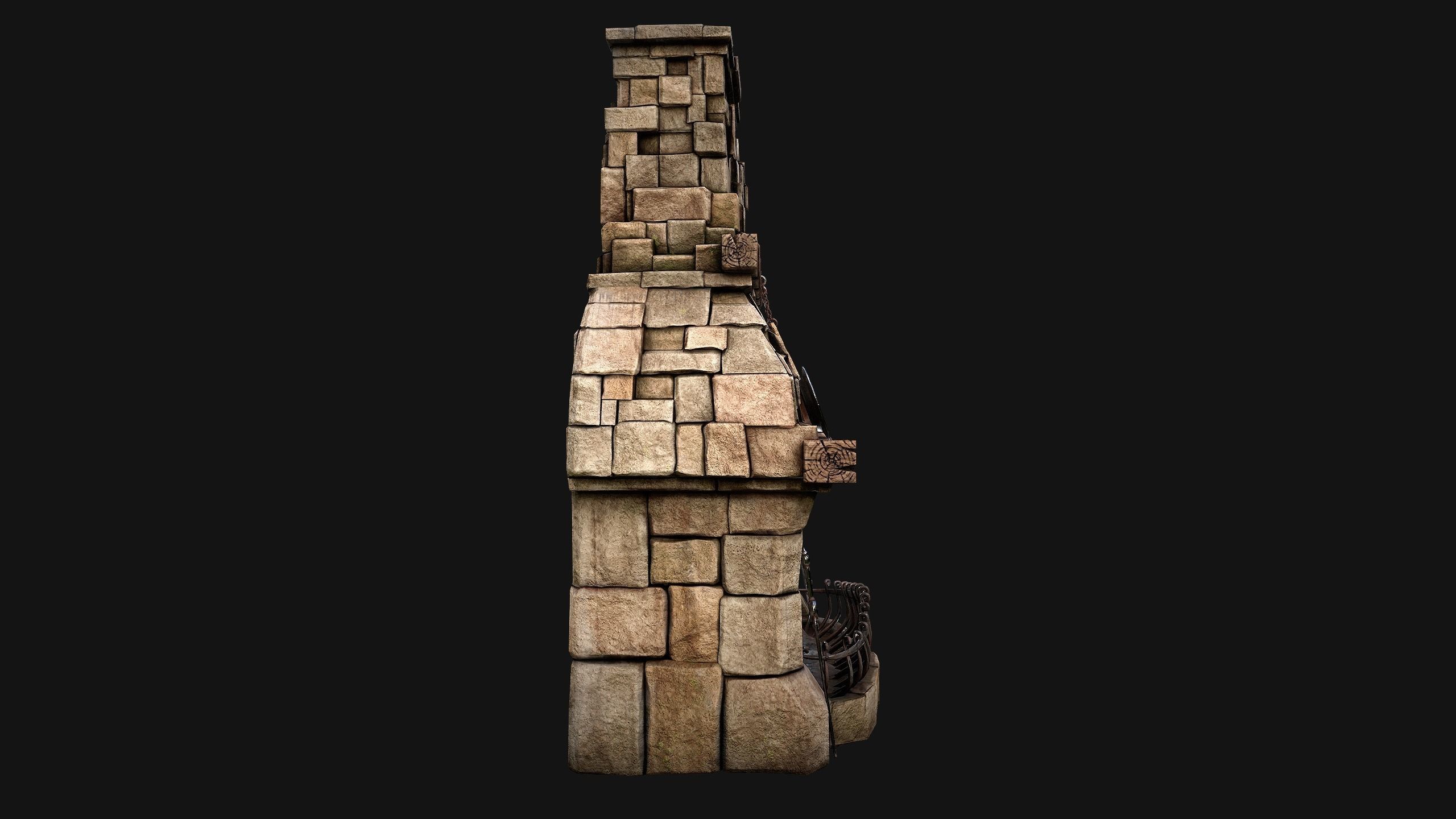 Medieval Fireplace Chimney Low-poly 3D model_29