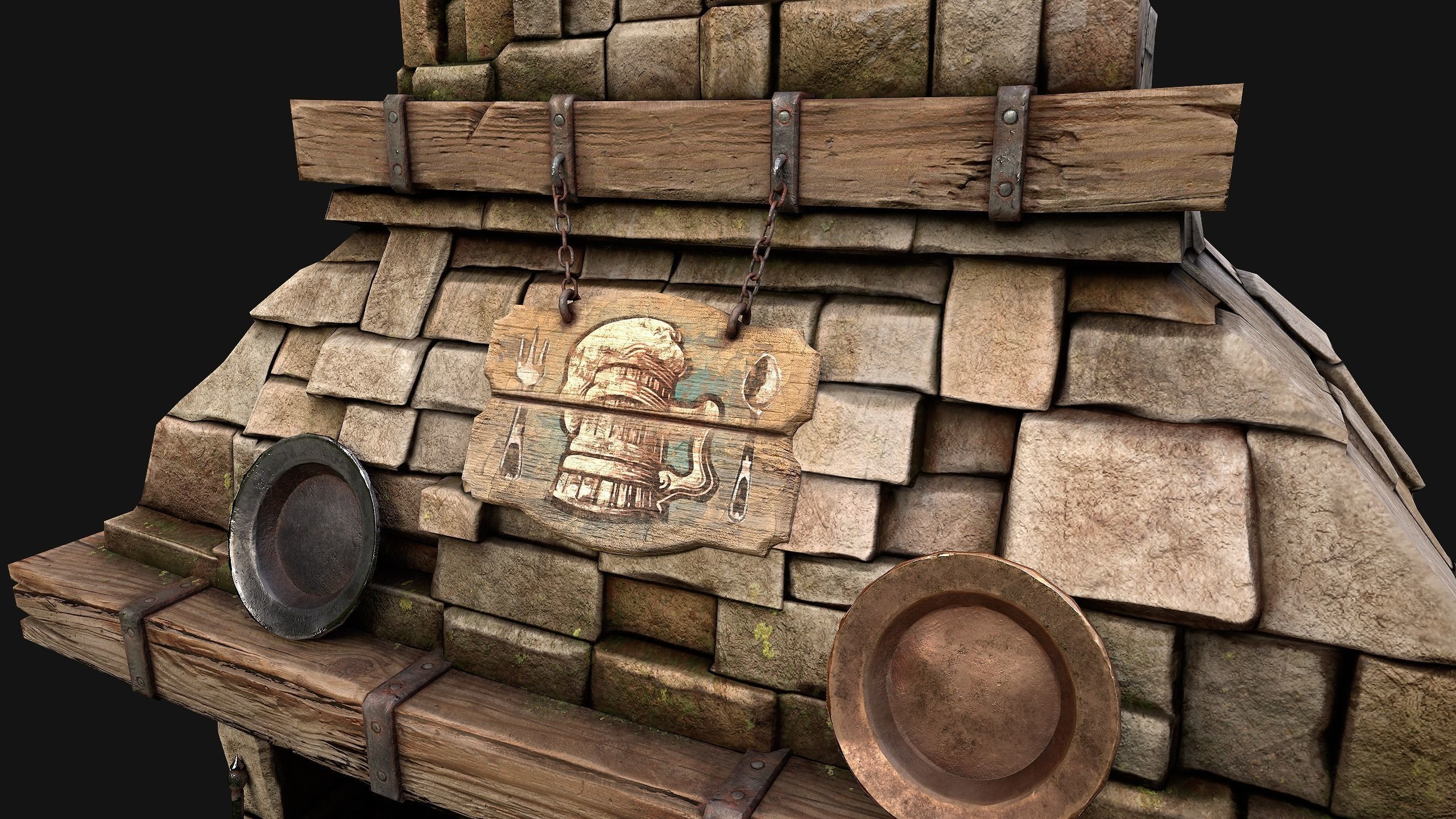 Medieval Fireplace Chimney Low-poly 3D model_44