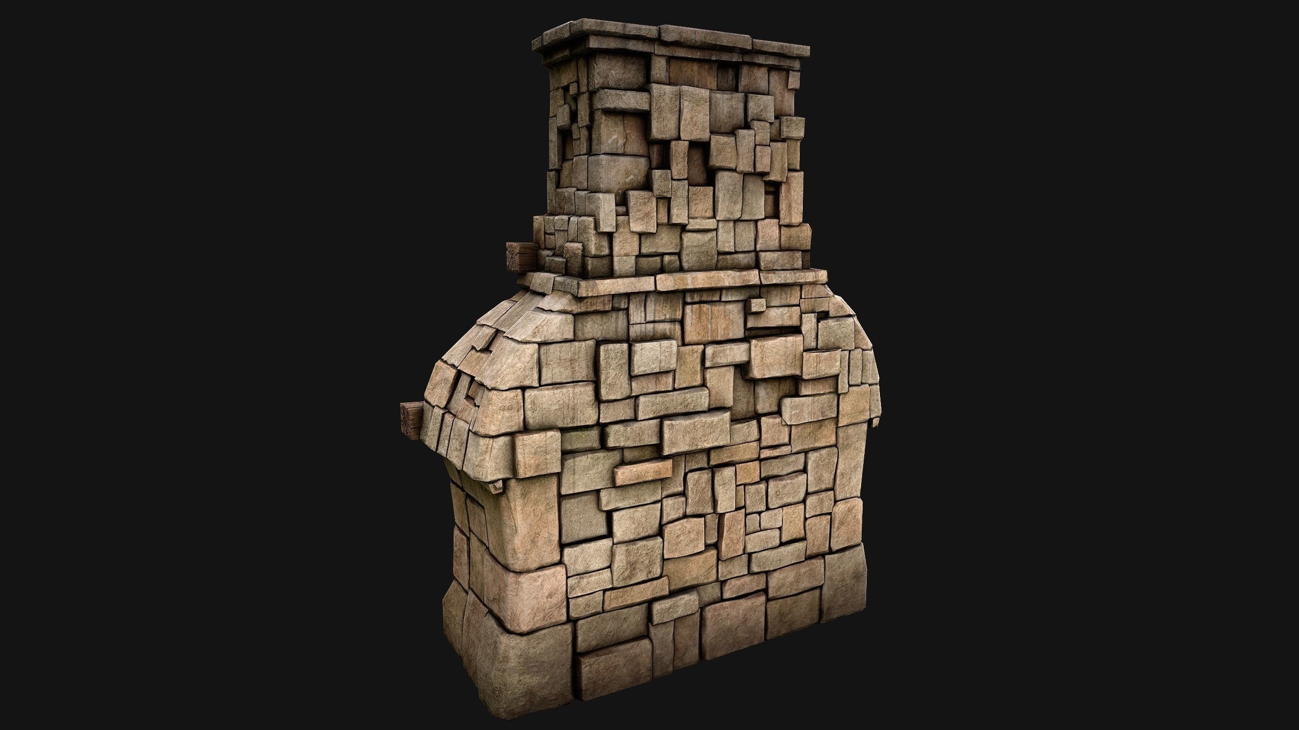 Medieval Fireplace Chimney Low-poly 3D model_38