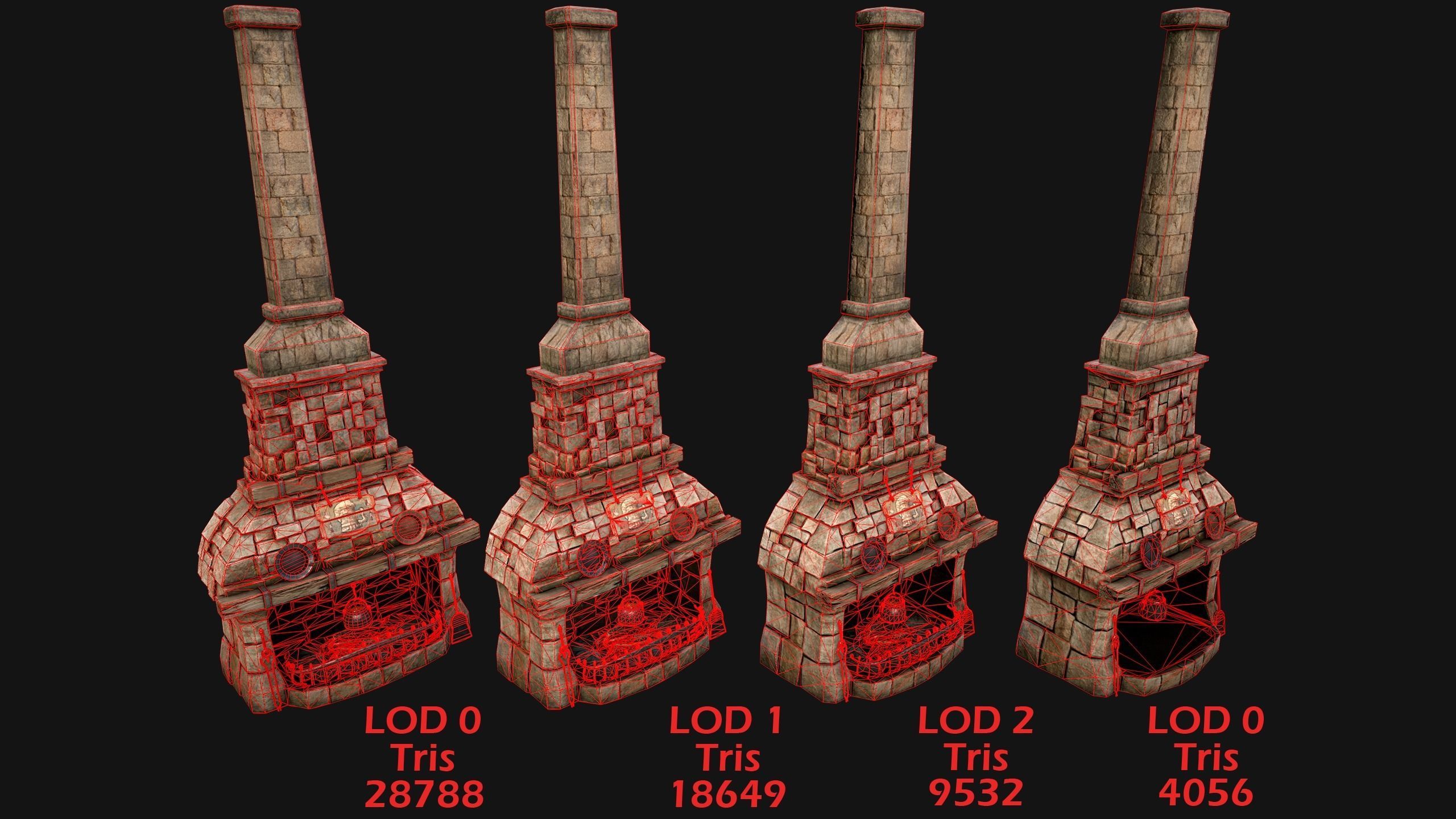 Medieval Fireplace Chimney Low-poly 3D model_3