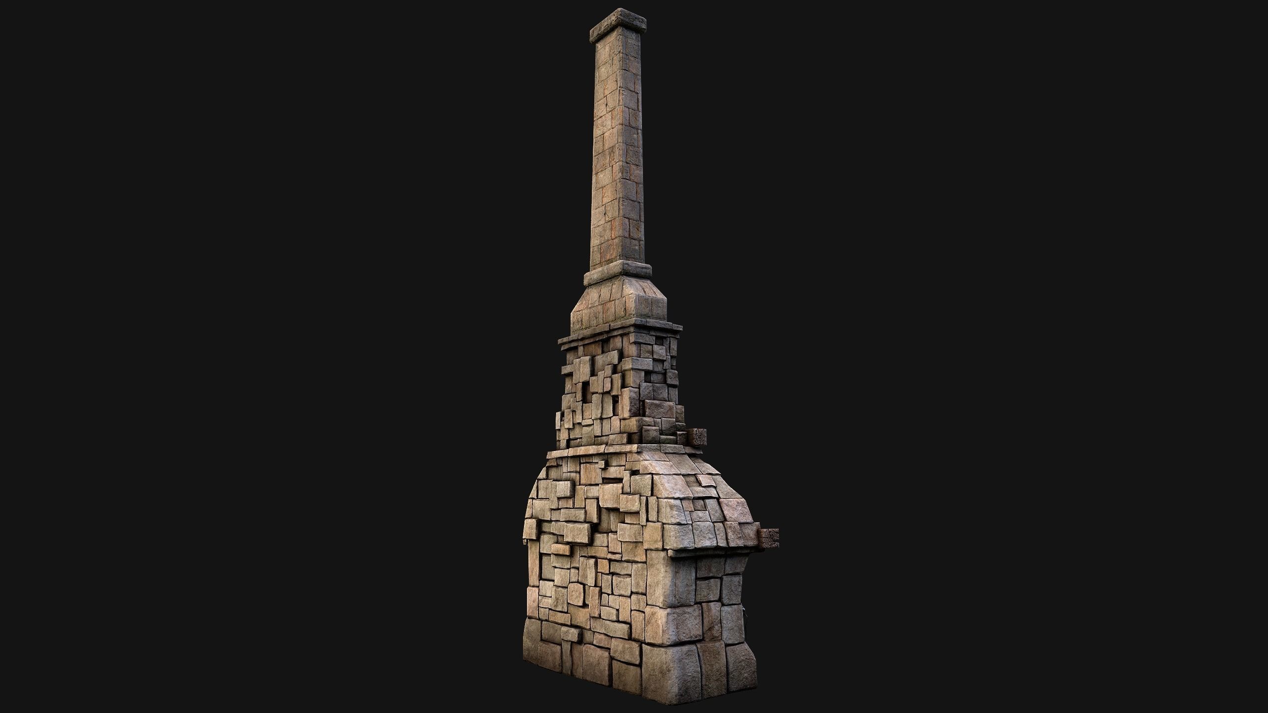 Medieval Fireplace Chimney Low-poly 3D model_11