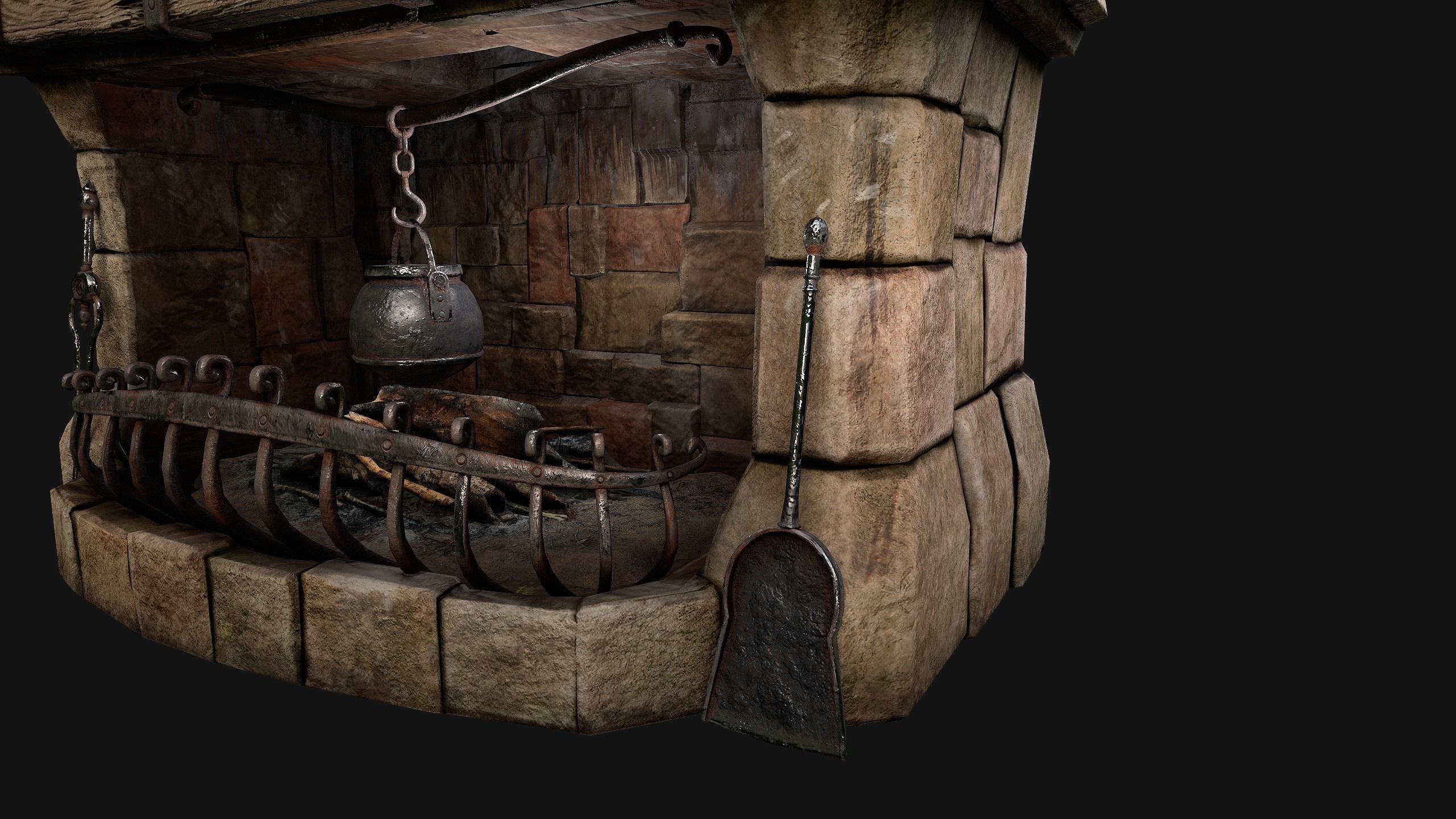 Medieval Fireplace Chimney Low-poly 3D model_42