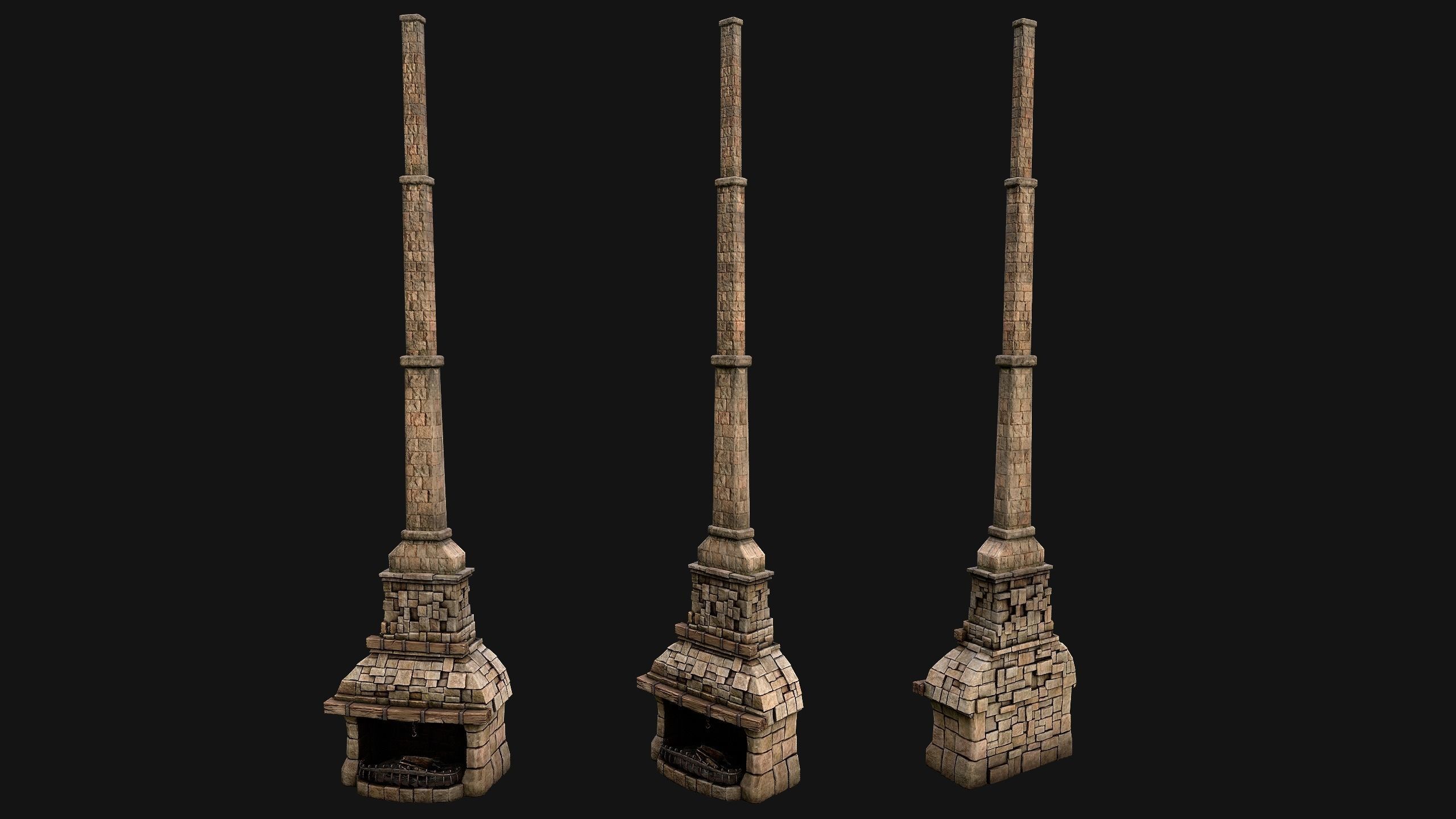 Medieval Fireplace Chimney Low-poly 3D model_19