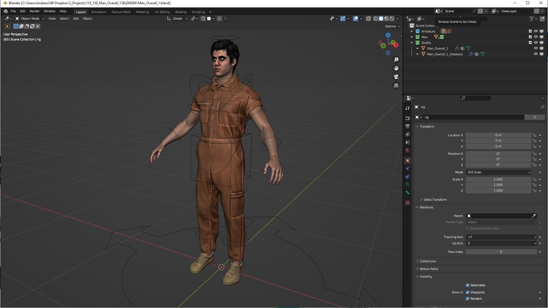 Mens and Womens Miner and Overalls Outfits 3D Model Collection_24