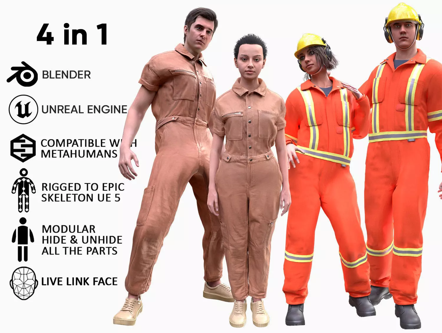 Mens and Womens Miner and Overalls Outfits 3D Model Collection_0