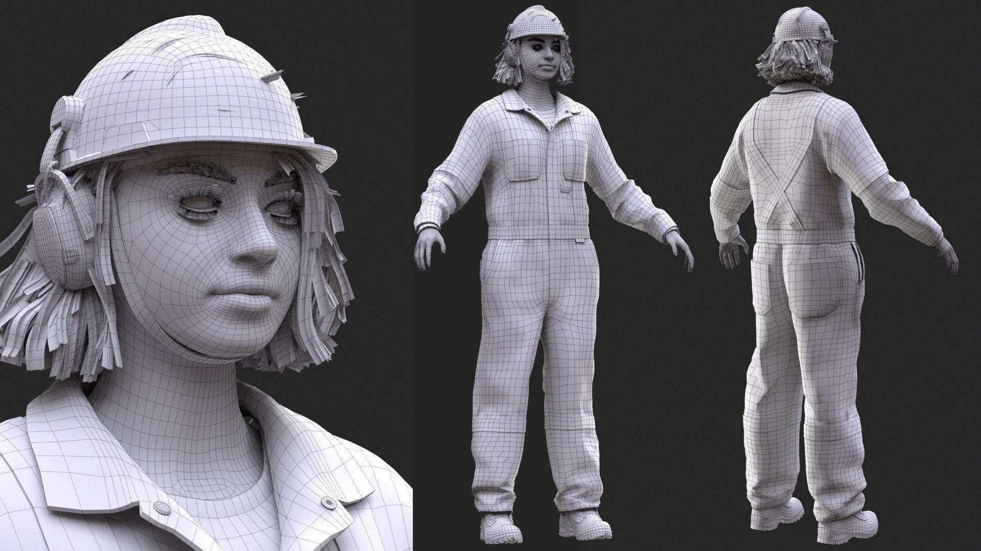 Mens and Womens Miner and Overalls Outfits 3D Model Collection_41