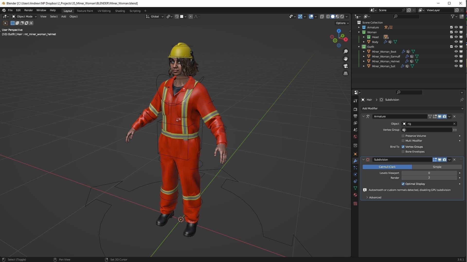 Mens and Womens Miner and Overalls Outfits 3D Model Collection_23