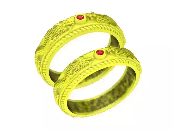 6723 Diamond Dragon Phoneix Wedding Rings