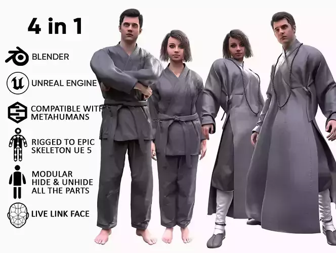 Mens and Womens Martial outfits 3D Model Collection