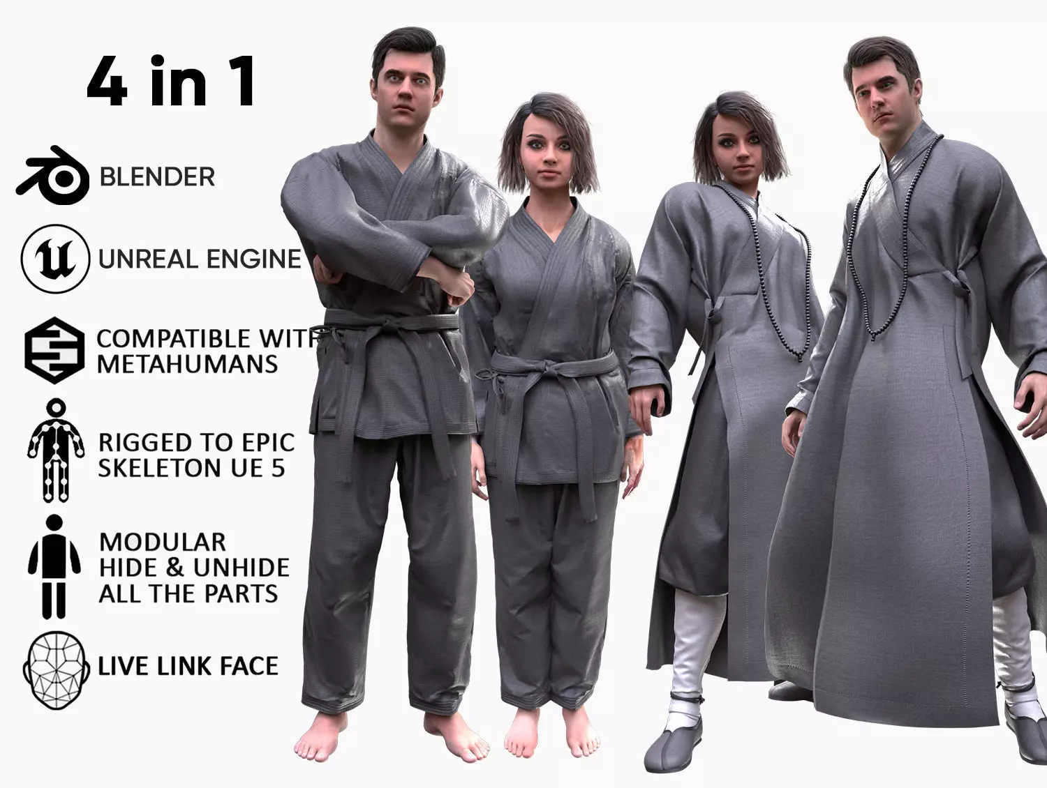 Mens and Womens Martial outfits 3D Model Collection_0