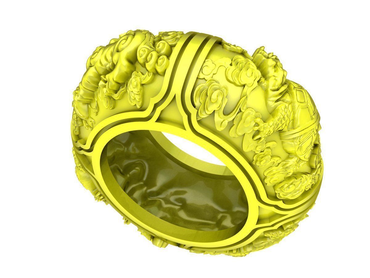 6729 Four Spirits Dragon Unicorn Turtle Phoneix Men Ring  3D print model_1