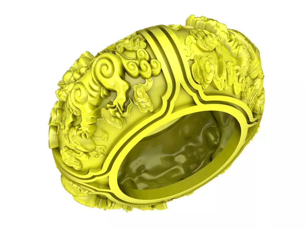 6729 Four Spirits Dragon Unicorn Turtle Phoneix Men Ring  3D print model_0
