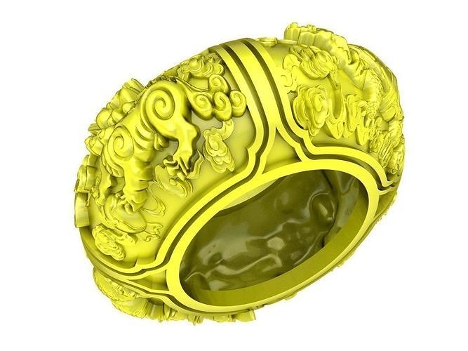 6729 Four Spirits Dragon Unicorn Turtle Phoneix Men Ring  3D print model